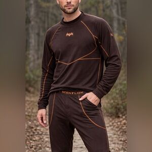 ScentLok Brown Base Layer Set Top XL Pants L Odor Control Hunting Base Layer